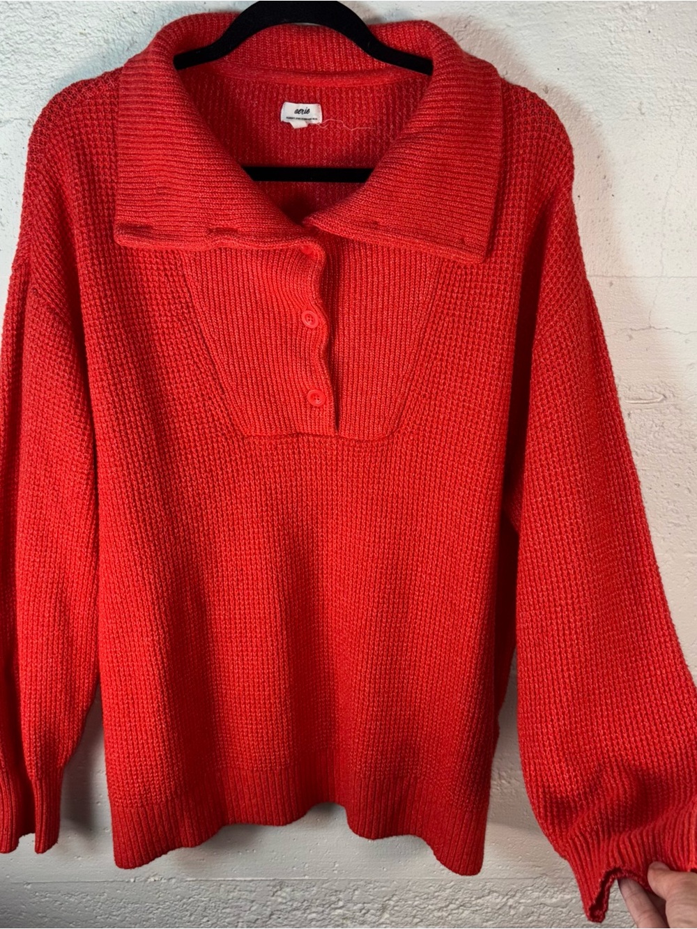 aerie Red cozy Button-Front Cowl Sweater